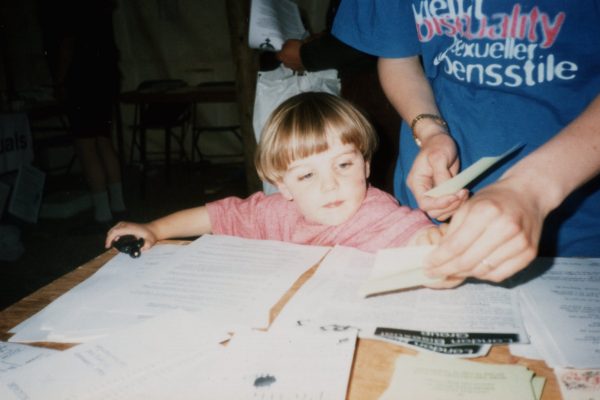 LGBT Pride 96 - the bi tent was distinctly family friendly. Photo shows a three year old there who will be thirty this year