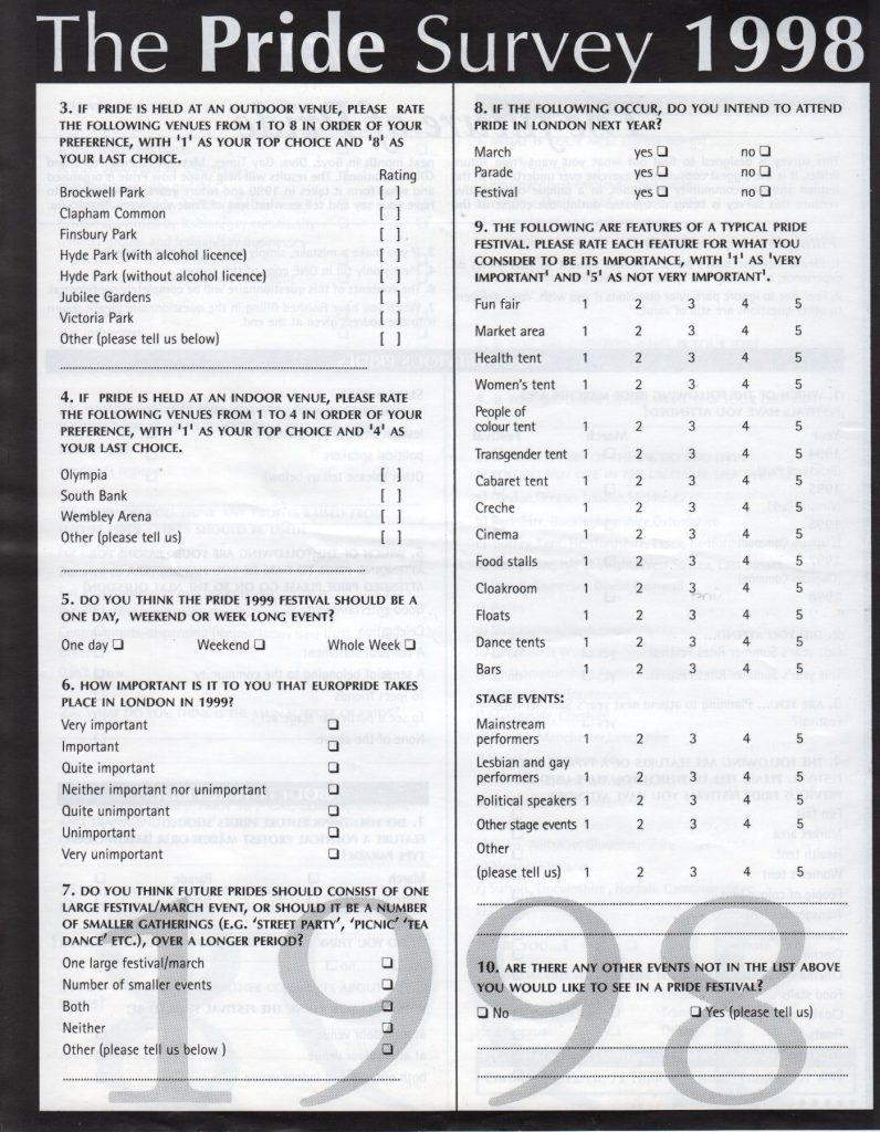 Page two of the Chronos 'Pride Survey 1998'