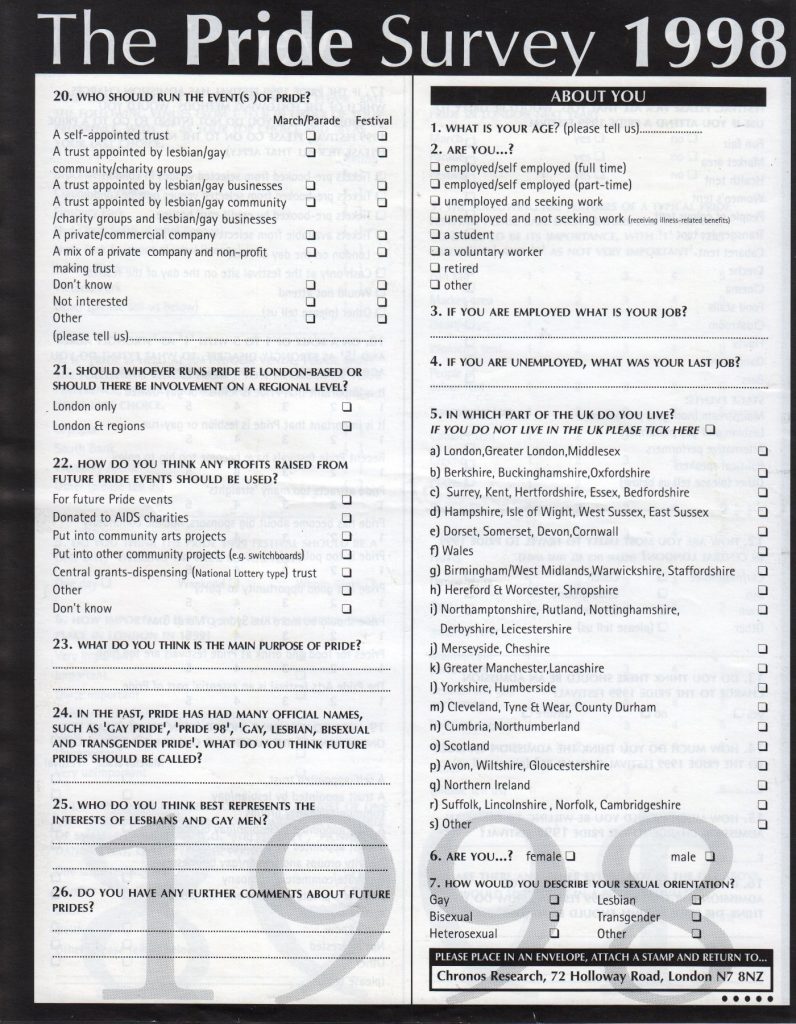 Page four of the Chronos 'Pride Survey 1998'