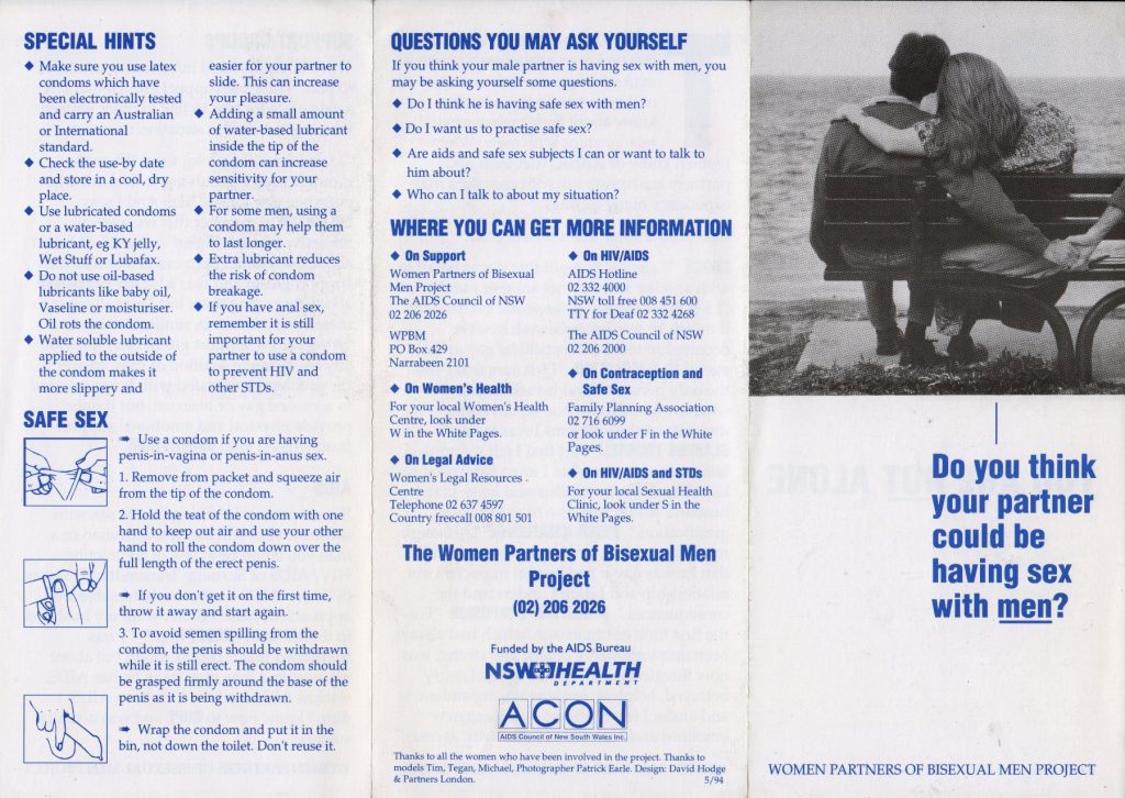 Title side of a 'six page letter fold' leaflet aimed at female partners of bisexual men
