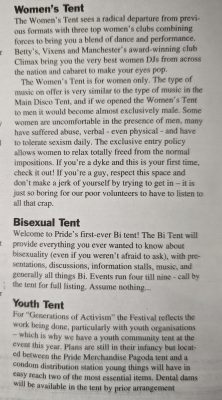 LGBT Pride 96 - the bisexual tent's blurb in the programme