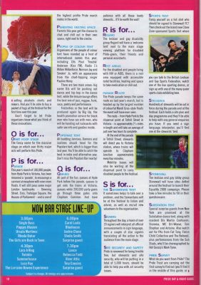 More of the A-Z of LGBT Pride 97 from its programme, this time including the line up of the women's stage